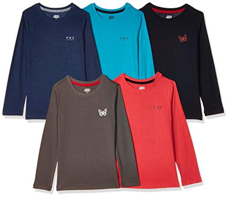 Amazon Brand – Jam & Honey Girl’S Plain Regular T-Shirt (Pack Of 5) (Jhgts-Fs-1-Po5_Multicolor2 10-11 Years)