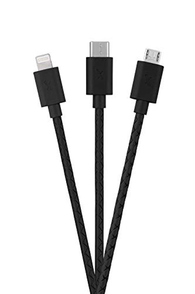 Flix (Beetel) 3In1 (Type C|Micro|Iphone Lightening) Textured Pattern 3A Fast Charging Cable With Qc & Pd Support For Type C,Micro Usb & Lightning Iphone Cable,Made In India,1.5 Meter Long Cable(T101)