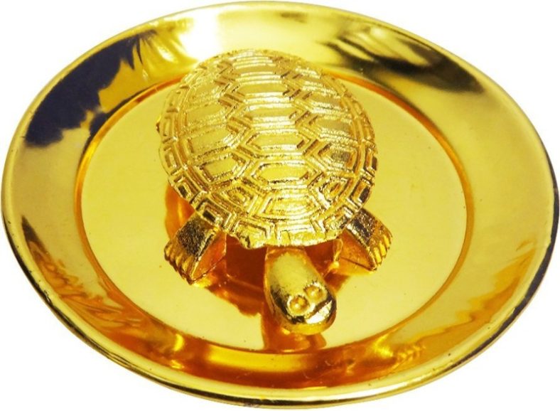 Fabzone Brass Plated Fengshui Tortoise Tabel Showcase Home Room Décor Statue Diwali Decorative Showpiece Figurine Decorative Showpiece  –  3 Cm(Cast Iron, Gold)