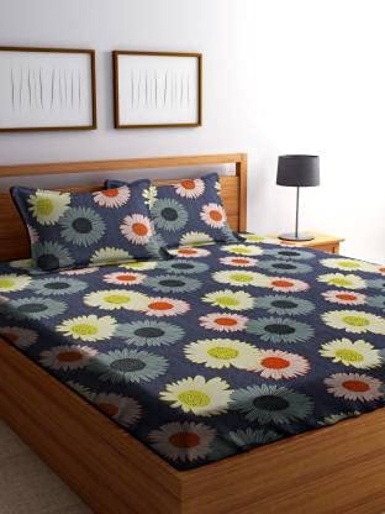 Just Muralidhar & Sons Pure Cotton Floral Double Bedsheet With 2 Pillow Covers For Bedroom (Multicolor)