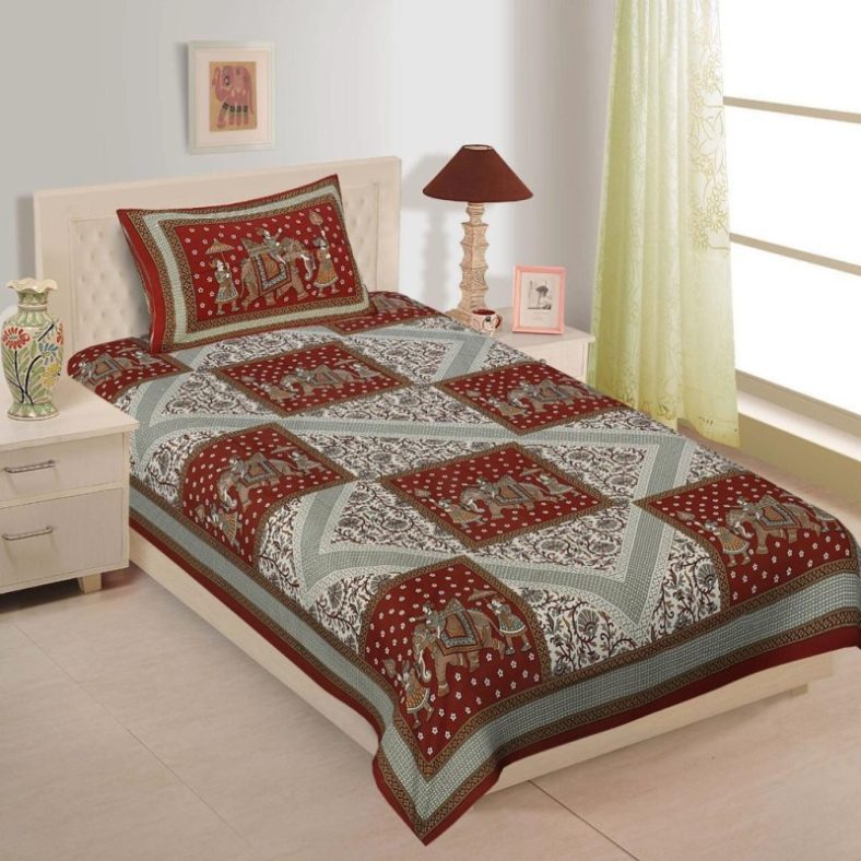 Ritanya 210 Tc Cotton Single Floral Bedsheet(Pack Of 1, Maroon)