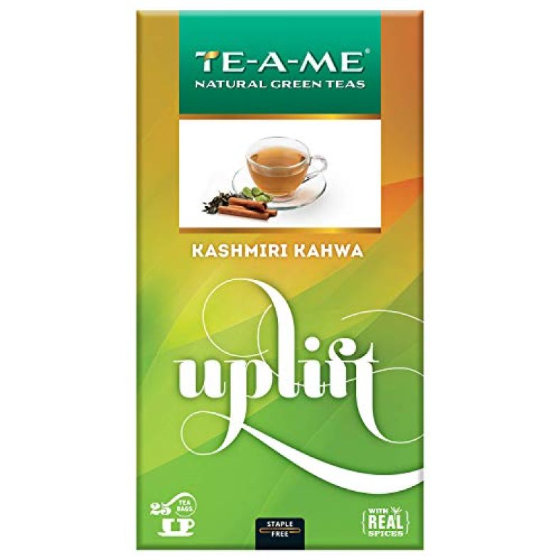 Te-A-Me Uplift Kashmiri Kahwa Natural Green Tea, 25 Tea Bags – 100% Natural Ingredients – Green Tea, Cinnamon, Cardamom