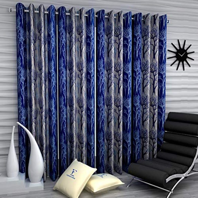 Fashion String 4 Pieces Door Curtain Set, 7 Feet Long,Blue, Polyester