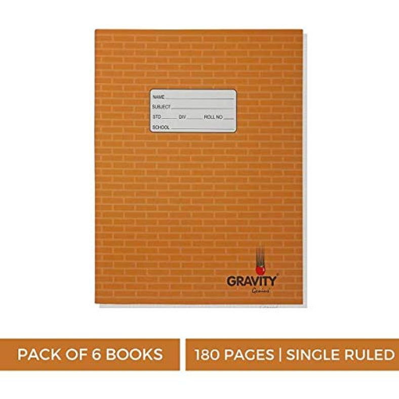 Genius – Gravity – Pack Of 6 Books -Single Ruled, Brick Design, 180 Pages, Size:-24 Cms X 18 Cms X 0.8 Cms
