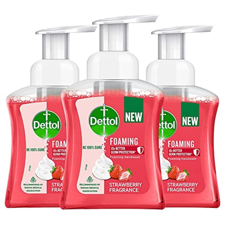 Dettol Foaming Handwash Pump – Strawberry (Pack Of 3-250Ml Each) | Rich Foam | Moisturizing Hand Wash | Soft On Hands