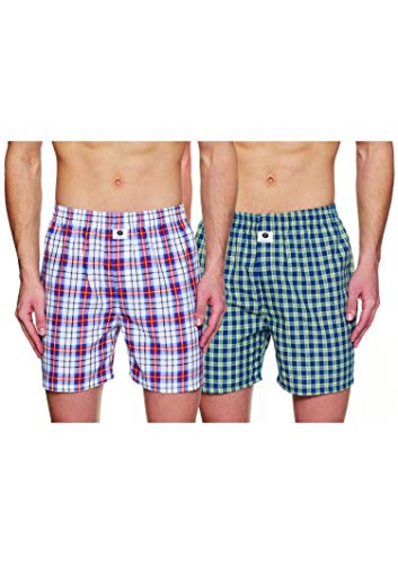 Amazon Brand – Symbol Men’S Checkered Cotton Boxers (Combo Pack Of 2)(Aw19Tbox08_White/Cobaltblue_L)