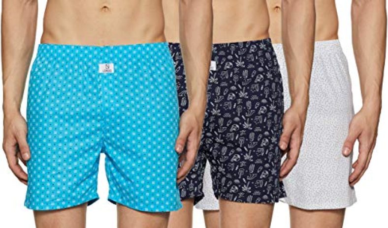 Longies Men’S Pure Cotton Regular Printed Boxer Shorts (Turq Blue, Dark Navy, White, L) – Pack Of 3