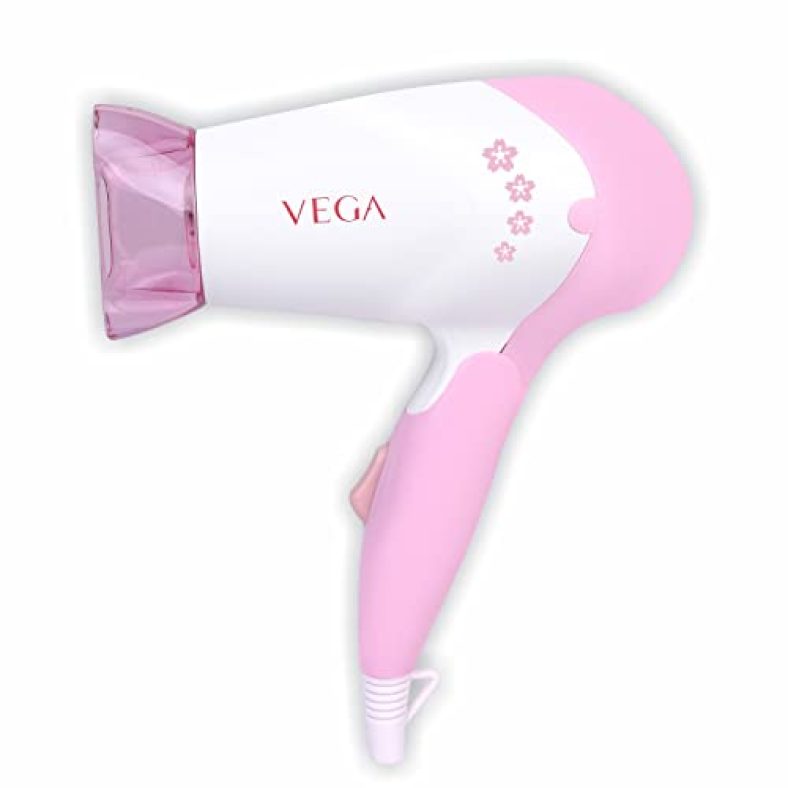 Vega Insta Glam Foldable 1000 Watts Hair Dryer With 2 Heat & Speed Settings, Vhdh-20, Pink (Made In India)