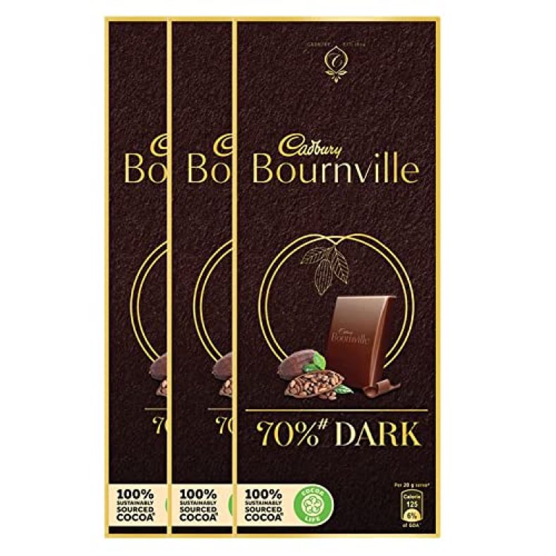 Cadbury Bournville Rich Cocoa 70% Dark Chocolate Bar, 3 X 80 G
