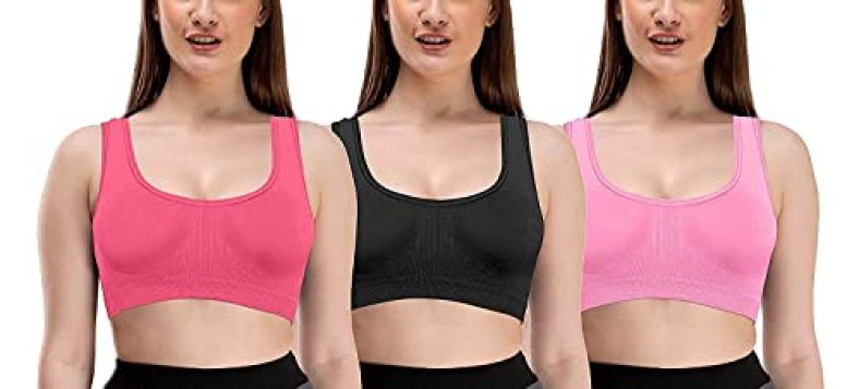 Max Fashion Women Nylon Spandex Non Padded Non-Wired Air Sports Bra (Pack Of 3) (Free Size, Peach – Black – Baby Pink)