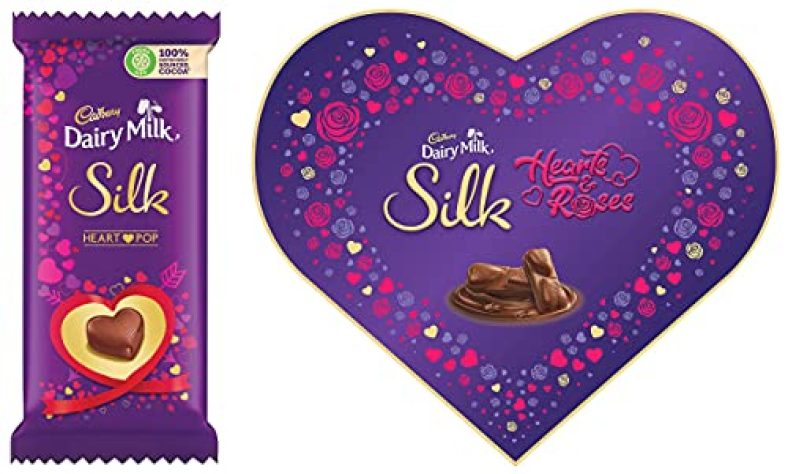 Cadbury Dairy Milk Silk Valentines Heart Pop 150G- Pack Of 3 & Cadbury Dairy Milk Silk Valentines Heart Shaped Gift Box, 324G