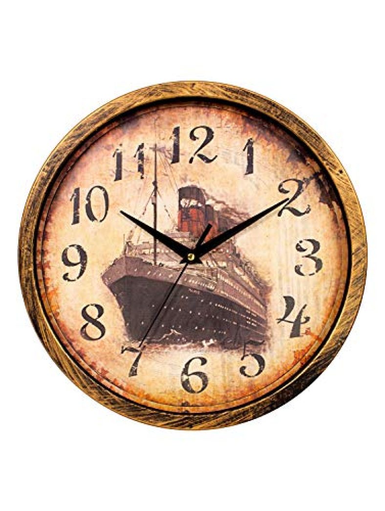 Story@Home Round Shape Wall Clock With Glass For Home/Kitchen/Living Room/Bedroom/Office (Beige)