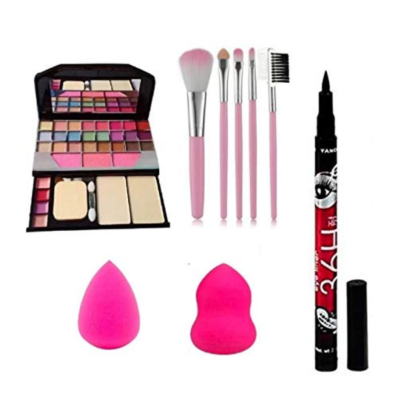 Plethora Sketch Eyeliner Makeup Brush Set Blender Puff- Multicolour, Set Of 5