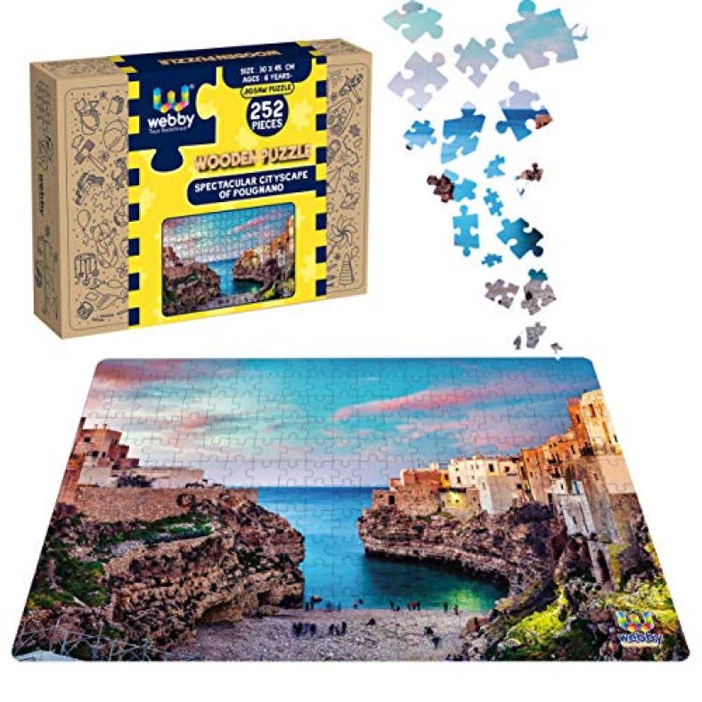 Webby Spectacular Cityscape Of Polignano Wooden Jigsaw Puzzle, 252 Pieces