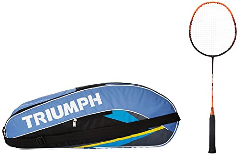 Triumph Velocity Graphite Hotmelt Light Weight Strung Badminton Racket With Titan-3R Single Compartment Badminton Bag Sky/Black