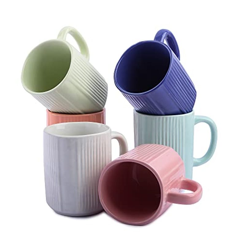 Anwaliya Aitne Series Ceramic Coffee Mugs, 300 Ml, Set Of 6, Multi Colour Square (Color May Vary)