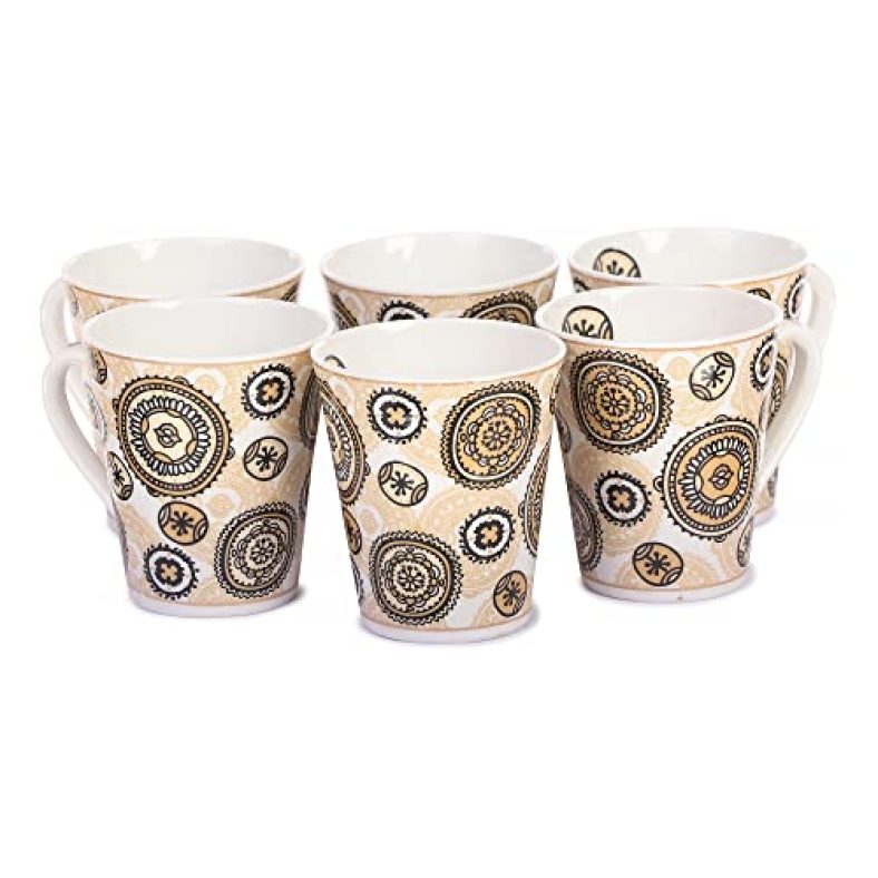 Anwaliya Aitne Series Bone China Coffee Mugs, 280 Ml, Set Of 6, D2