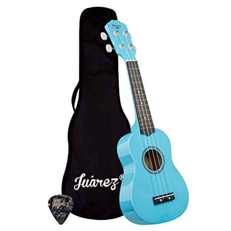 Juarez Junior Cm 53.34 Cm (21″) Soprano Ukulele, Linden Wood Top & Body, Nylon Strings, Chrome Open Machine, Rosewood Fretboard With Gig Bag, 1 Pick, Blue