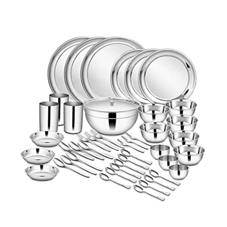 Shri & Sam Stainless Steel Dinner Set, 45-Pieces, Service For 3, Silver