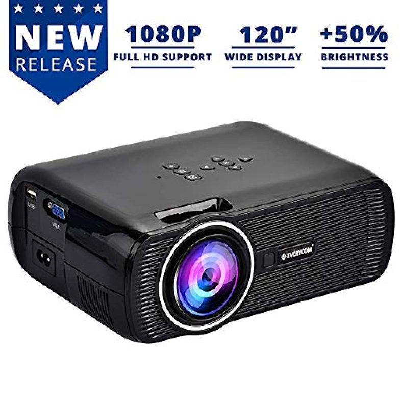 (Renewed) Everycom X7 Led Projector Full Hd 1080P Supported, Compatible With Smartphone, Tv Stick, Usb , Hdmi, Vga, Av, Home Theatre [ 2019 Upgrade ]