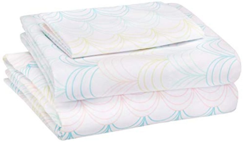 Amazonbasics Kid’S Soft, Easy-Wash Microfiber Single Sheet With Pillow Cover Set (Multicolour Scallop)