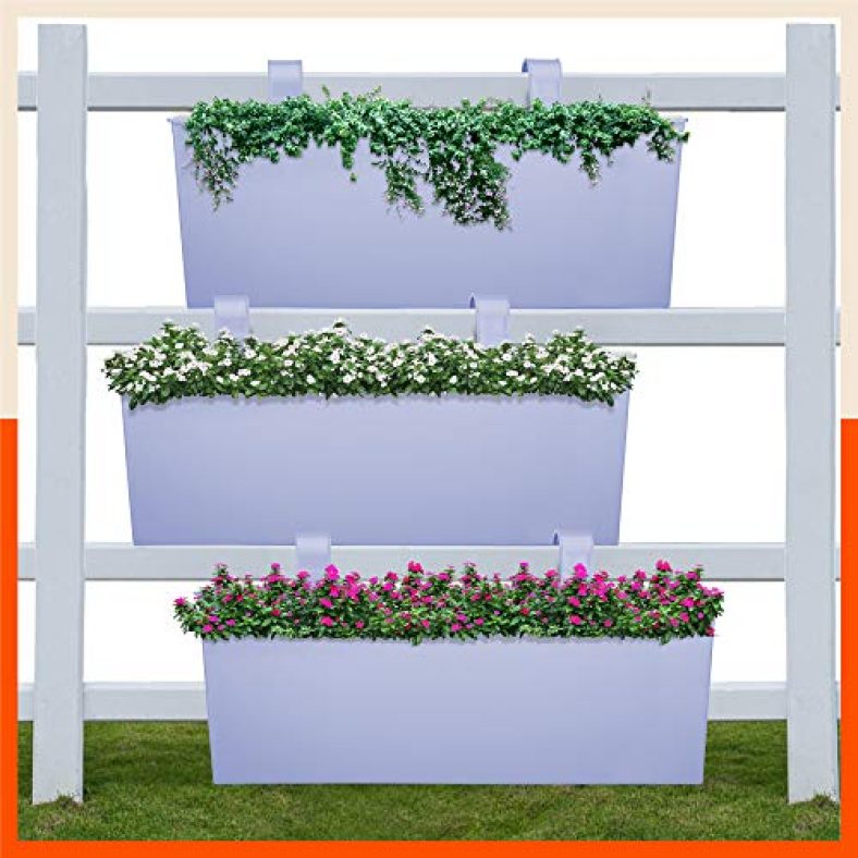 Patio By Bathla – Lea Rectangular Hanging Metal Pot Holders / Planters For Home / Balcony / Garden |Corrosion Resistant With Detachable Double Hooks |Baby Blue – Set Of 3