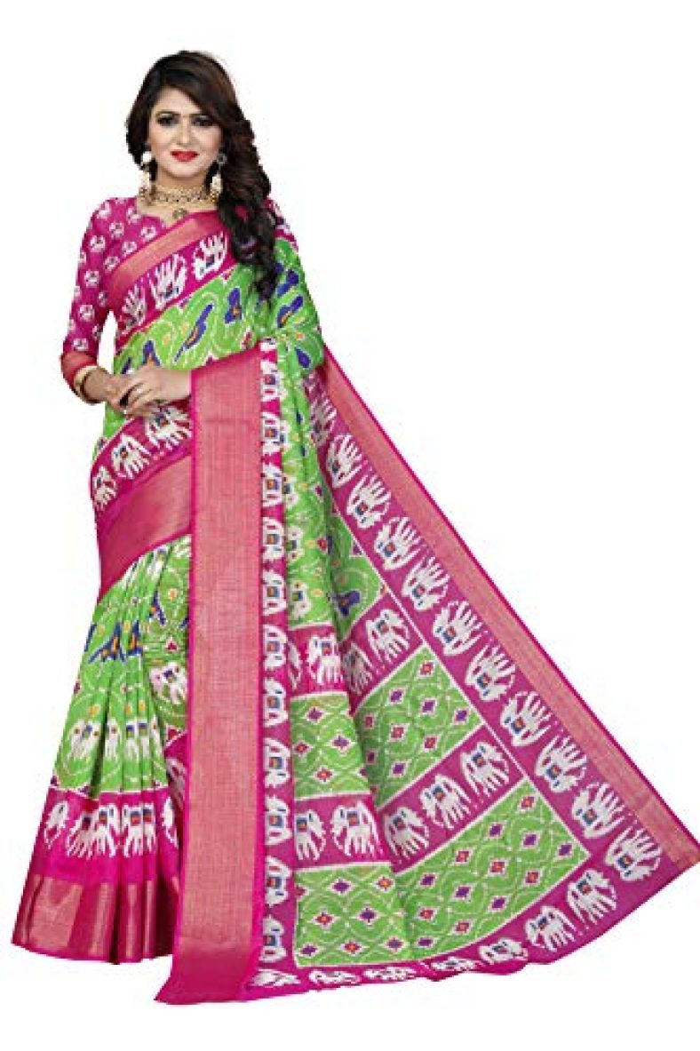 Divine International Trading Co Women’S Patola Cotton Blend Saree With Unstiched Blouse Piece (Vts-Patola_Green)