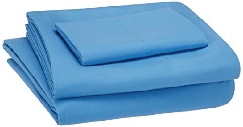 Amazonbasics Kid’S Sheet Set – Soft, Easy-Wash Microfiber – Single, Azure Blue – With Pillow Cover,Solid
