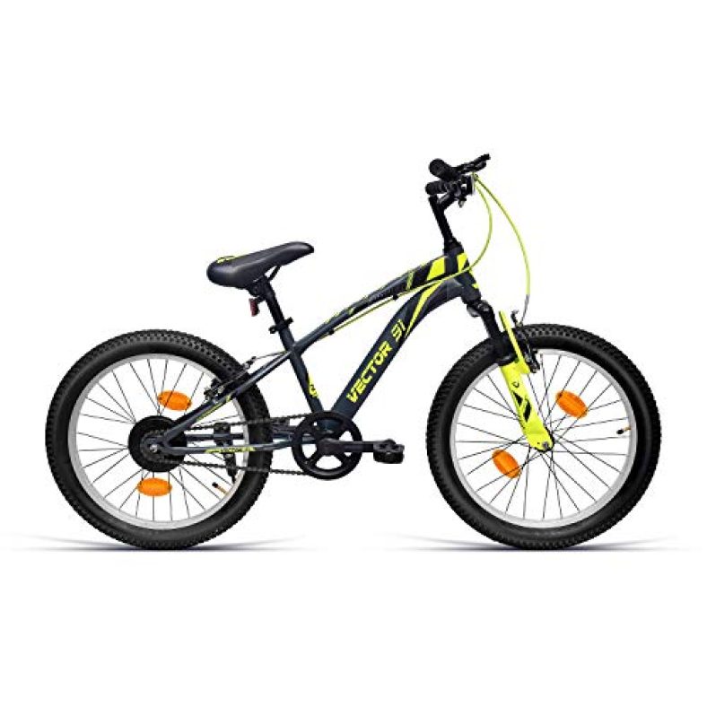 Vector 91 Rover 20T Single Speed 10.7, Steel Hybrid Bike ( Grey And Green , For 7 To 9 Years , Brake: V Brake )