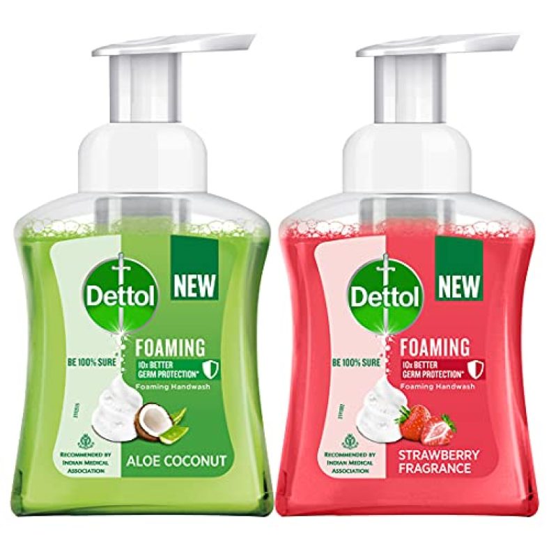 Dettol Foaming Handwash Pump Combo, Aloe Coconut & Strawberry (2 X 250Ml) | Rich Foam | Moisturizing Hand Wash | Soft On Hands