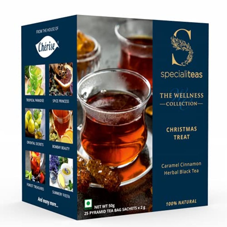 Cherise Specialiteas Christmas Treat Caramel Cinnamon Herbal Black Tea (2 G X 25 Pyramid Tea Bags)