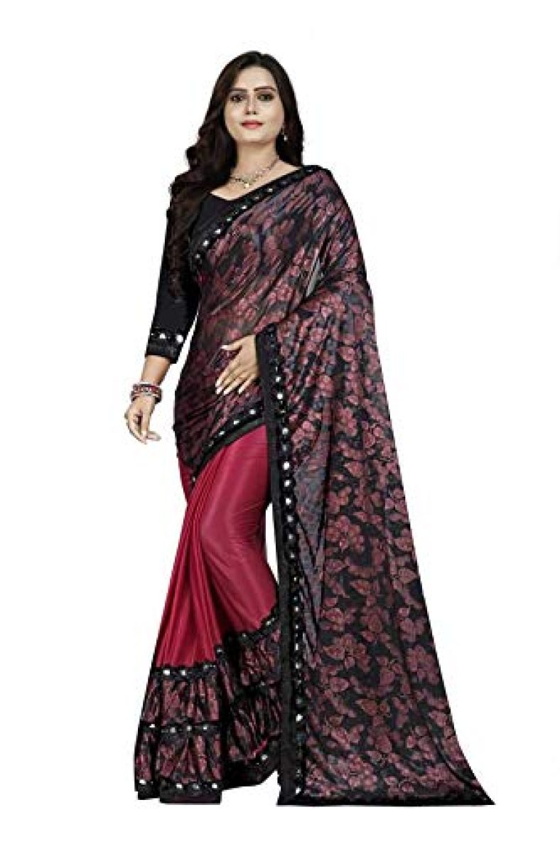At Vaghasiya Women’S Printed Malai Silk Saree With Blouse (Maroon)