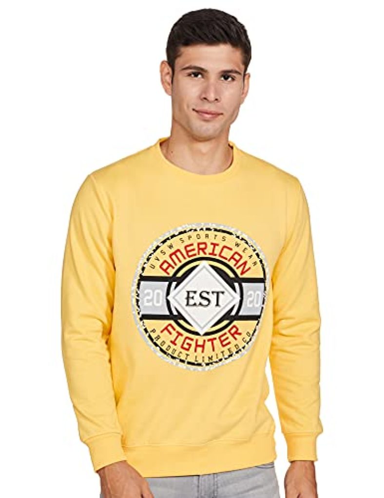 Diverse Men’S Cotton Blend Round Neck Full Sleeve Sweatshirt (Dcmssf02Rc14L35-4275A_Yellow_M)