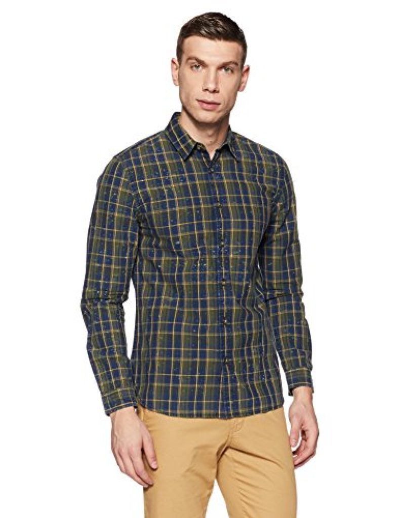 Jack & Jones Men’S Checkered Slim Fit Cotton Casual Shirt (12133899-1966389002_Winter Moss_Medium)