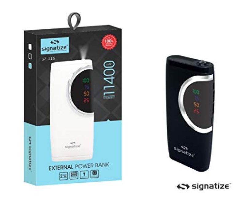 Signatize 11400Mah Portable Digital Power Bank With Led Torch, Dual Usb Output Charger For Mobiles/Tablets Sz-115