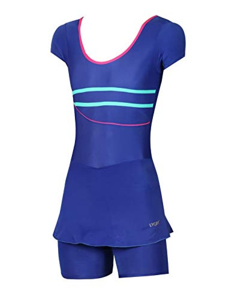 Lycot – Girls Half Sleeve A-Line Top + Cycling Shot Pattern Swimwear Blue