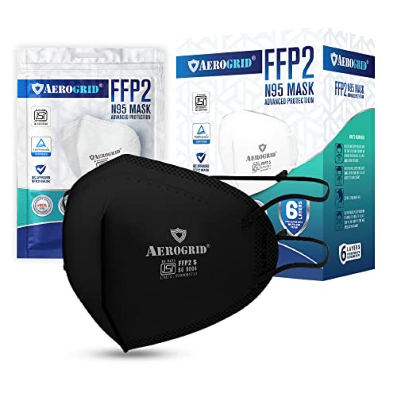 Aerogrid Ffp2 | Pack Of 10 | 6 Layers | Isi Mark | Bis Certified | En 149 European Std. Certified | Premium N95 Adjustable Head Loop Mask For Unisex