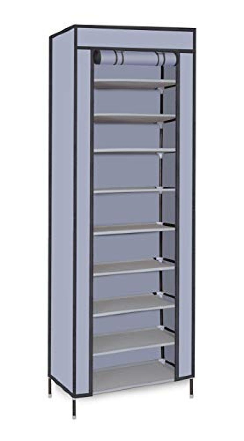 Smart Homez 9 Level Collapsible Tower Shoe Rack/Cabinet Snap Connect Steel Frame With Dura Light Fabric Cover (Grey, L)