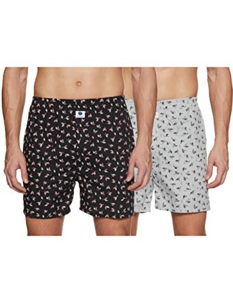 Amazon Brand – Symbol Men’S Printed Cotton Boxers (Combo Pack Of 2)(Symdurbxpo2-29_Grey, Black_Xx-Large) (Color & Prints May Vary)