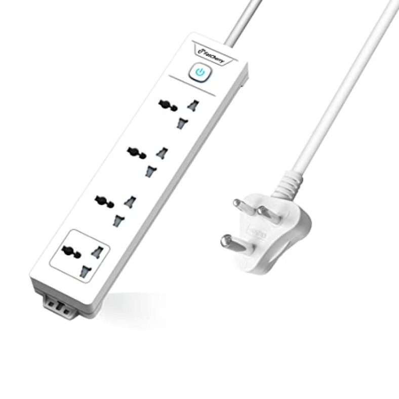 Fatcherry Extension Board Heavy Duty 6A Four-Way 2500W Extension Board And Wire (White) -3 Metre