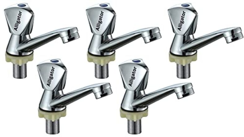 Alligator – Triangle Pillar Cock Tap/Pillar Tap Foam Flow Water For Washbasin (Type :- Wave, Material :- Steel, Pack Of 5)