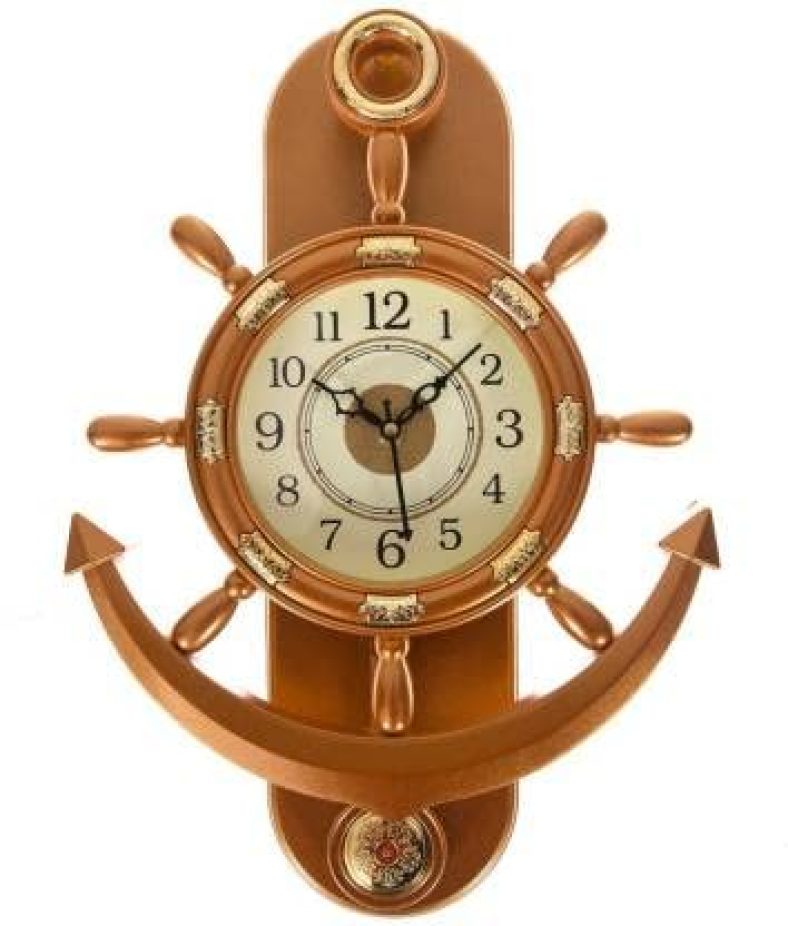 Praneet World Analog 39 Cm X 26 Cm Wall Clock  (Brown, With Glass)