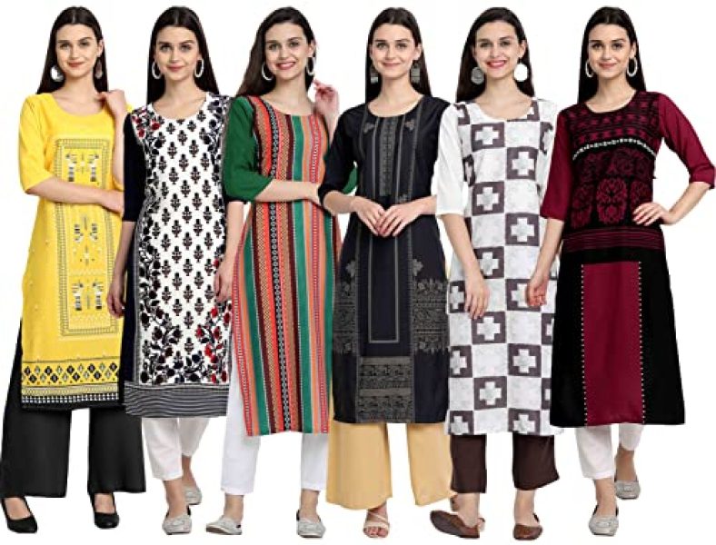Pop Mantra Women’S Crepe Straight Kurta (Pack Of 6) (088-093-123-094-086-122-M_Multi_M)