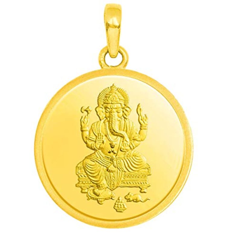 Candere By Kalyan Jewellers 1.30 Gms 24K (999) Yellow Gold Ganesh Gold Coin Pendant For Women