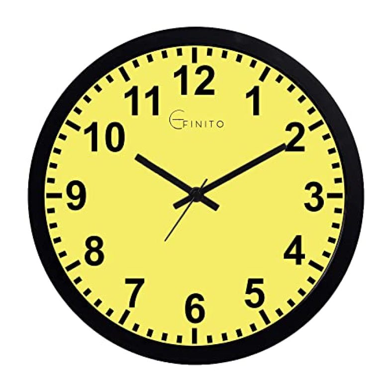 Efinito 13 Inch Yellow Bold Numbers Wall Clock For Home Living Room Office Bedroom Hall Kids Room Silent Movement