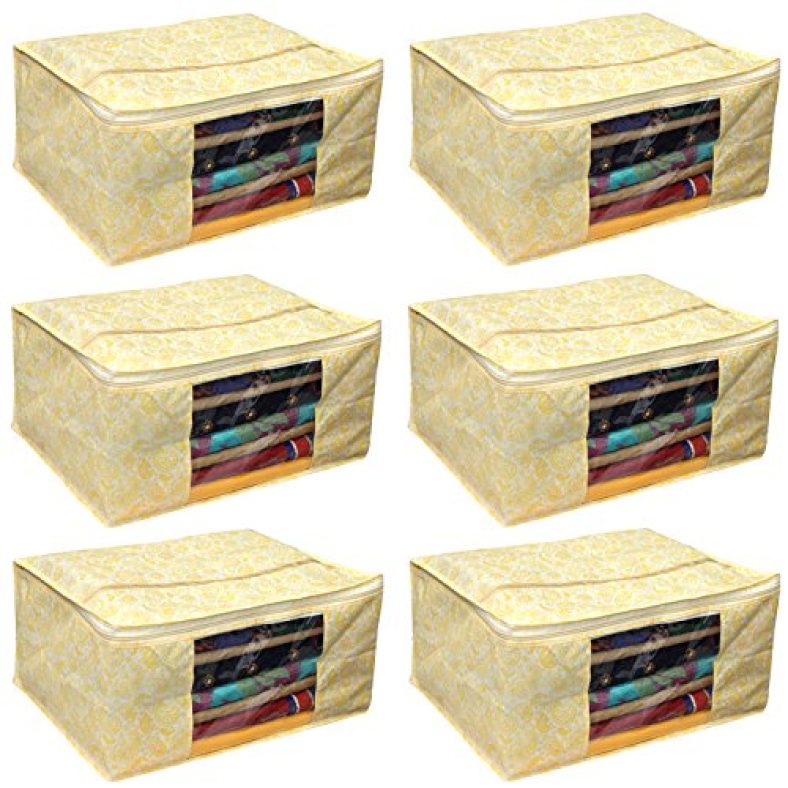 Kuber Industries 6 Piece Cotton Saree Cover Set, Gold (Scy08), Standard