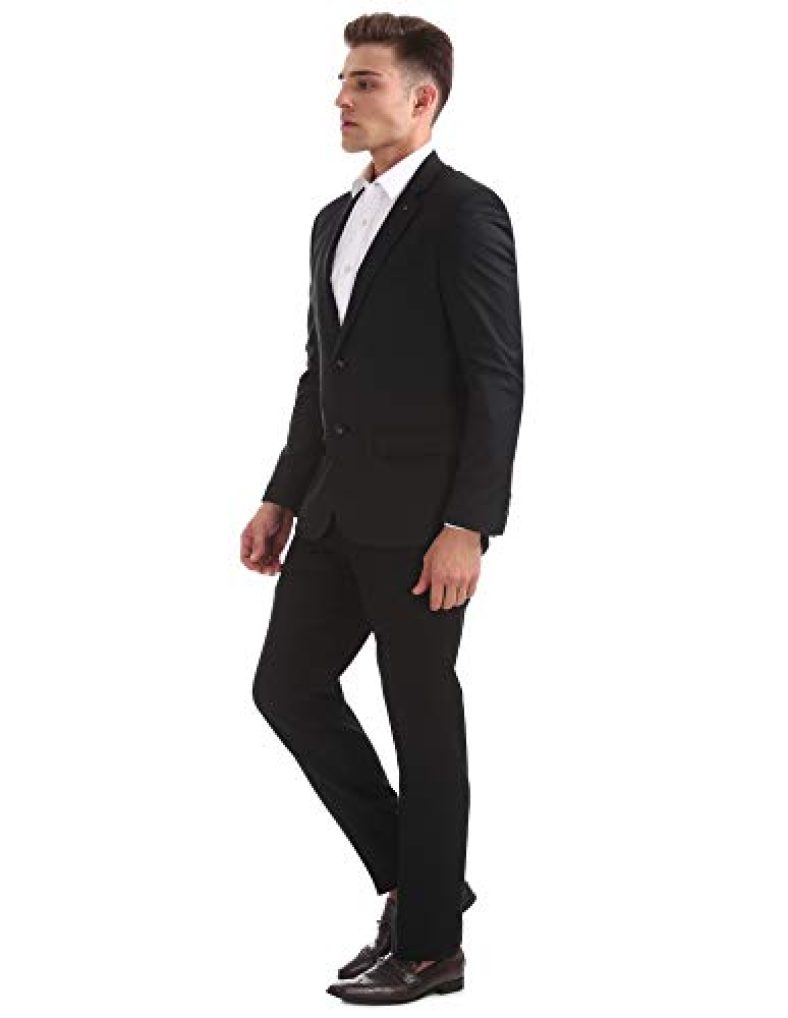 Arrow New York Men’S Cotton Notch Lapel Suit (Areu5079_Black_36Fs)