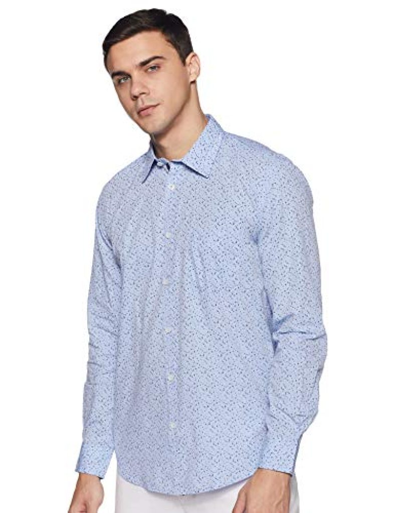 Parx Men’S Printed Slim Casual Shirt (Xmss09111-B3_Medium Blue 40)