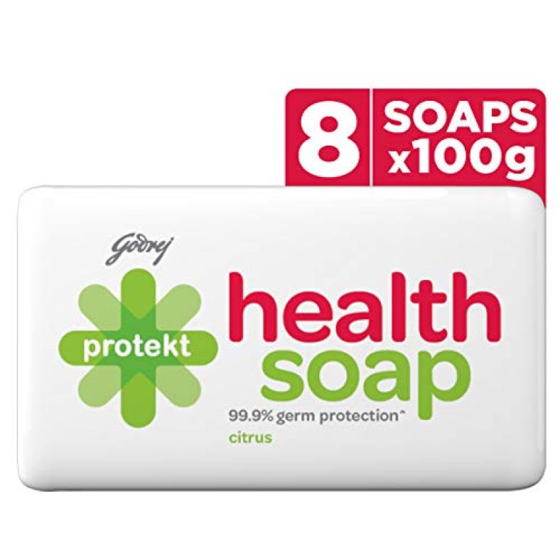 Godrej Protekt Health Bath Soap ,Anti-Bacterial With 99.9% Germ Protection -Citrus Fragrance, Pack Of 8 (100G Each)