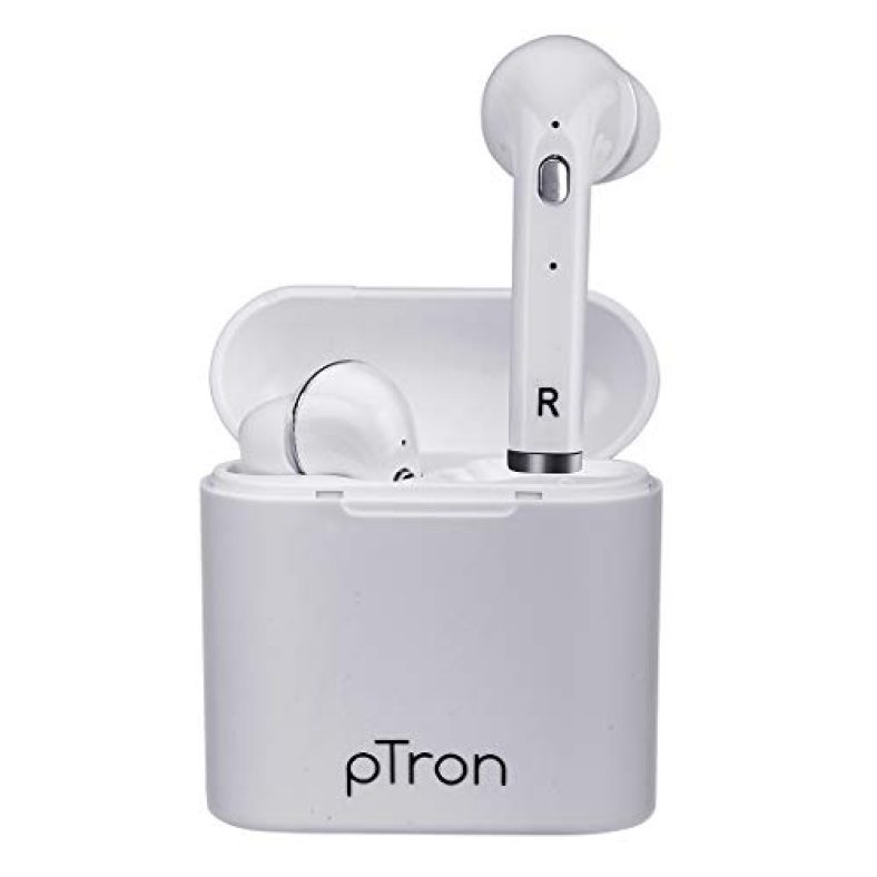 (Renewed) Ptron Bassbuds Lite Bluetooth Truly Wireless In Ear Earbuds With Mic (White)